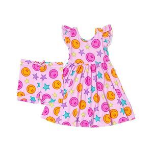 Bums & Roses Girls  Peachy Power Cap Sleeve Dress & Short, Multicolor